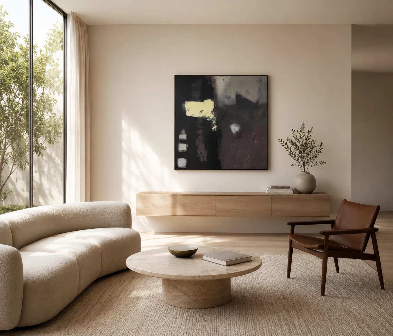 Original artwork by Julie Cooper in a bright gallery-inspired interior